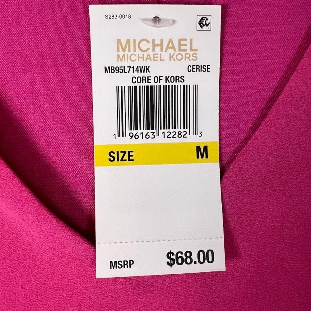 Michael Michael Kors Womens Pink V-Neck Layered Hem 3/4 Sleeve Blouse Top Medium - Picture 9 of 9